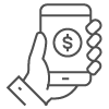 Hand with mobile phone and money icon